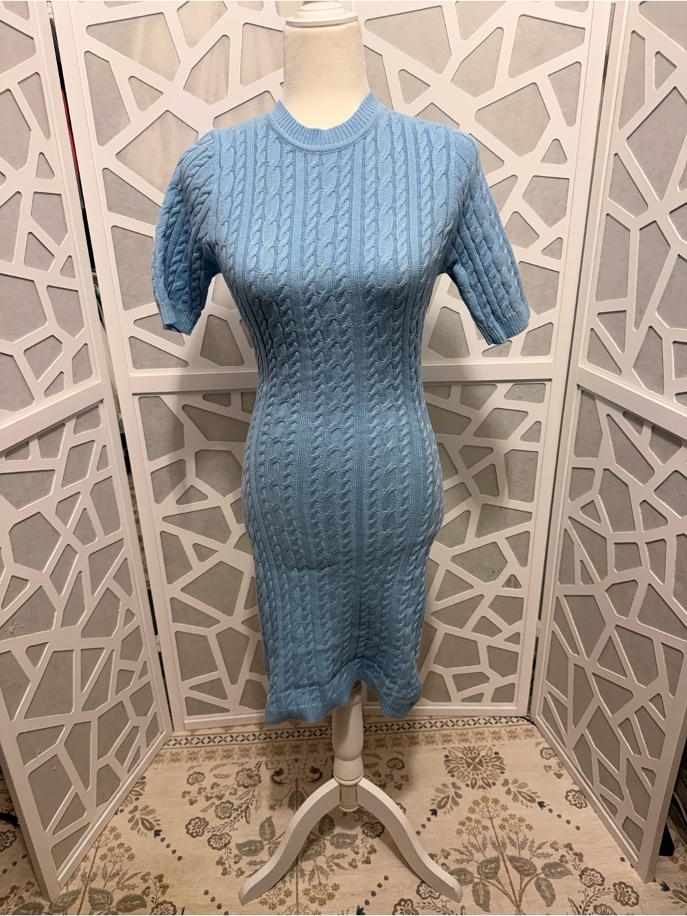 RIVIR Light Blue Cable Knit Midi Dress π©΅